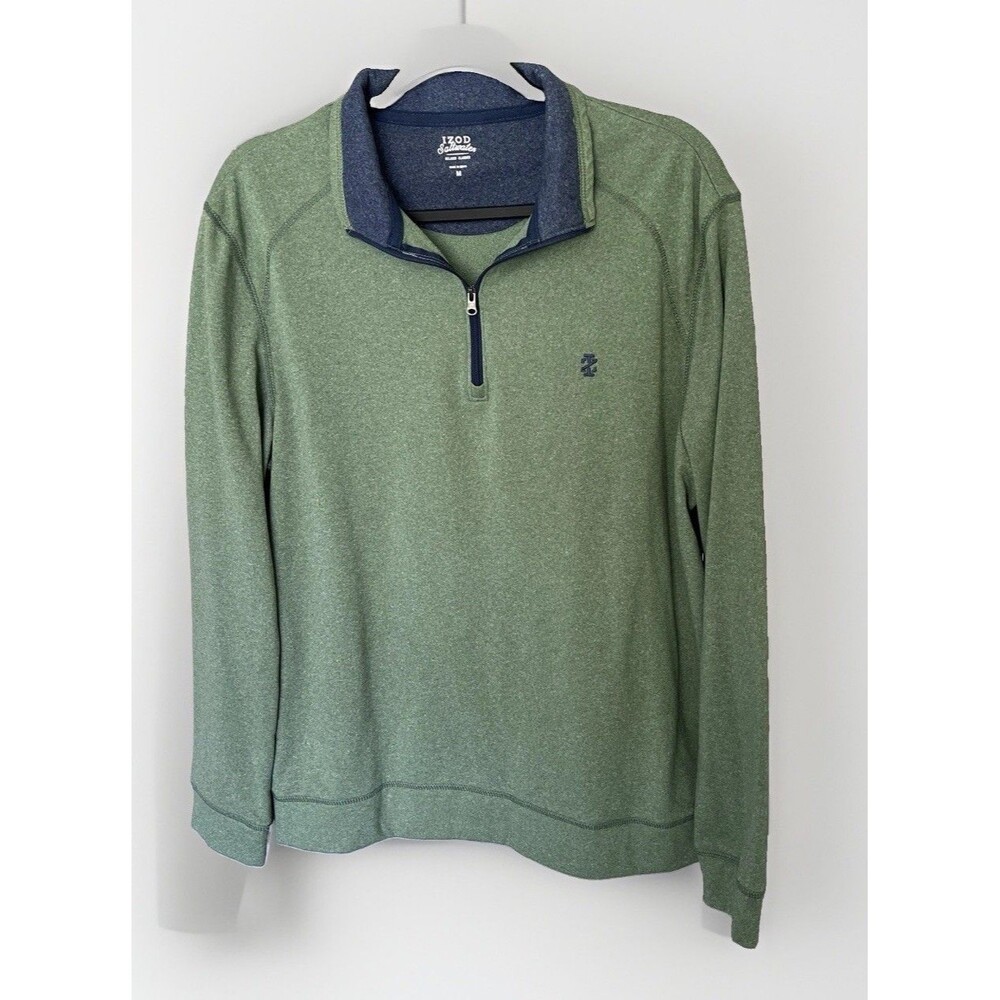 IZOD Mens Performance 1/4 Zip Medium Green Golf Pullover Stretch Sweater Soft